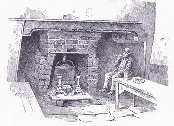Kamin in einem Gasthaus in Surrey, aus The Cottages and the Village Life of Rural England, veröffentlicht von Dent & Sons Limited, 1912